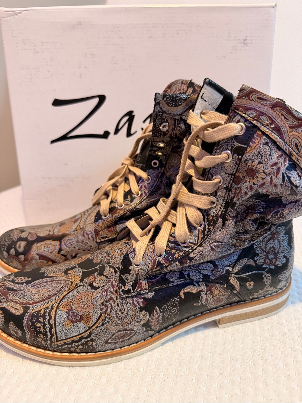Paisley Lace-Up Ankle Boots